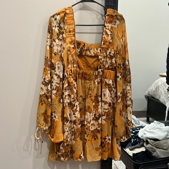 Lulu’s Gorgeous Vibe Yellow Floral Print Babydoll Mini Dress - Picture 7 of 7